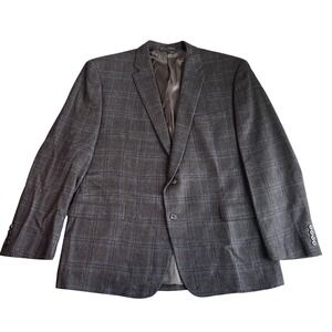 Lauren Ralph Lauren Mens 46R Brown Blue Plaid 100% Wool 2 Button 2 vented Blazer